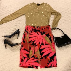 J. Crew No. 2 Pencil Skirt Palm Print Grass Cloth, lined, like new, Size 4